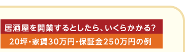 居酒屋を開業するとしたら、いくらかかる？ 20坪・家賃30万円・保証金250万円の例