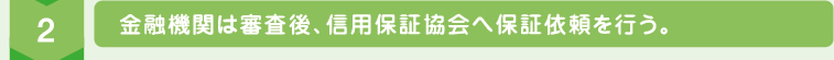 2.金融機関は審査後、信用保証協会へ保証依頼を行う。 
