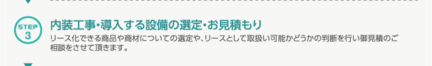 STEP3 内装工事・導入する設備の選定・お見積もり